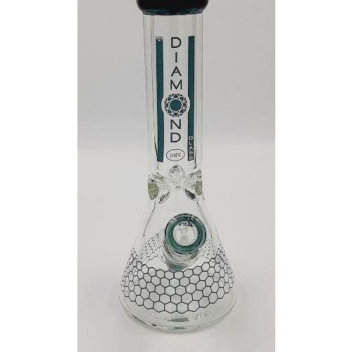 Diamond Glass 12 Inch Beaker Bong with Ice Catch 9mm Dark Aqua Lowest Price at Millenium Smoke Shop