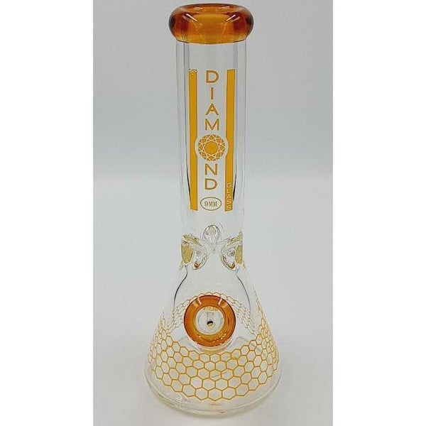 Diamond Glass 12 Inch Beaker Bong with Ice Catch 9mm Amber Lowest Price at Millenium Smoke Shop