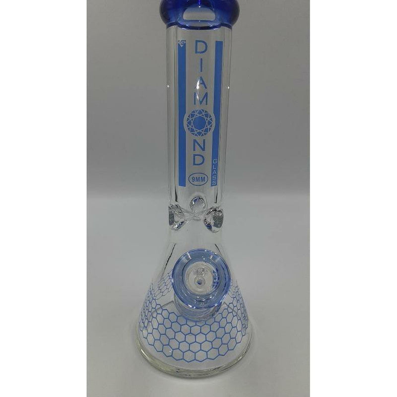 Diamond Glass 12 Inch Beaker Bong with Ice Catch 9mm Blue Lowest Price at Millenium Smoke Shop