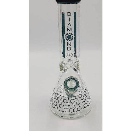 Diamond Glass 12 Inch Beaker Bong with Ice Catch 9mm Dark Aqua Lowest Price at Millenium Smoke Shop