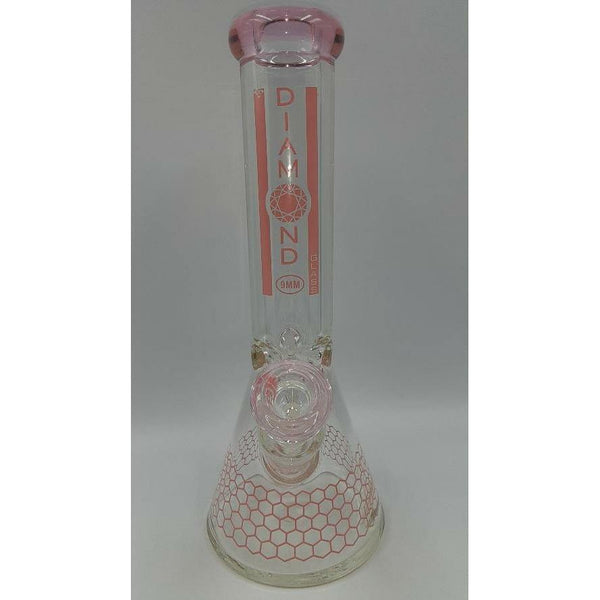 Diamond Glass 12 Inch Beaker Bong with Ice Catch 9mm Pink Lowest Price at Millenium Smoke Shop