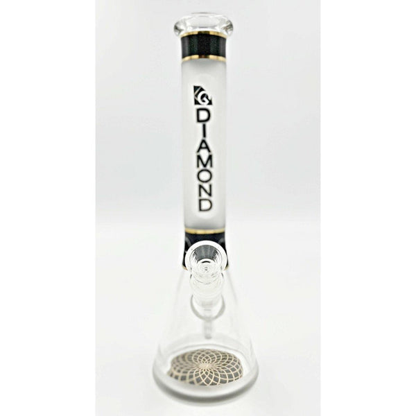 Diamond Glass 12 Inch Beaker Water Pipe Black with Design On Base Lowest Price at Millenium Smoke Shop