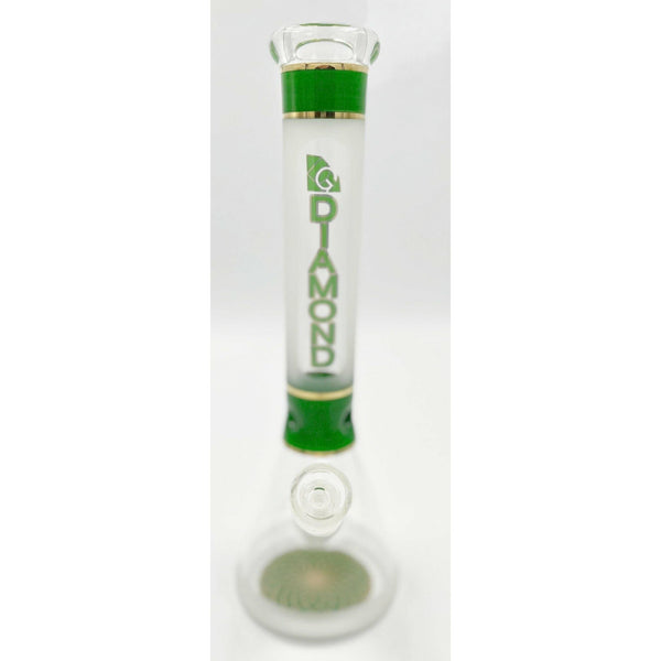 Diamond Glass 12 Inch Beaker Water Pipe Green with Design On Base Lowest Price at Millenium Smoke Shop