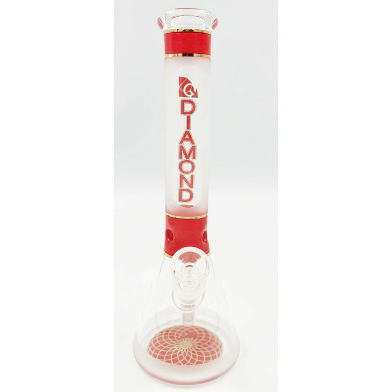 Diamond Glass 12 Inch Beaker Water Pipe Red with Design On Base Lowest Price at Millenium Smoke Shop