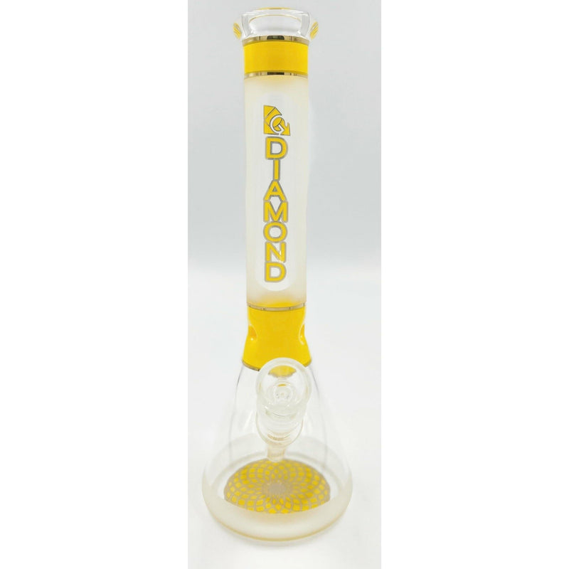 Diamond Glass 12 Inch Beaker Water Pipe Yellow with Design On Base Lowest Price at Millenium Smoke Shop