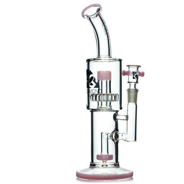 Diamond Glass 14 Inch Pink Double Chamber Bong Lowest Price at Millenium Smoke Shop