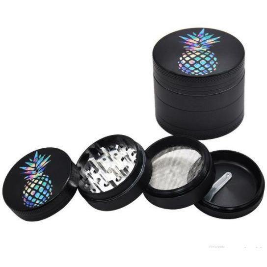 Grinder 4 Piece 50mm Black with Pineapple Graphic Lowest Price at Millenium Smoke Shop