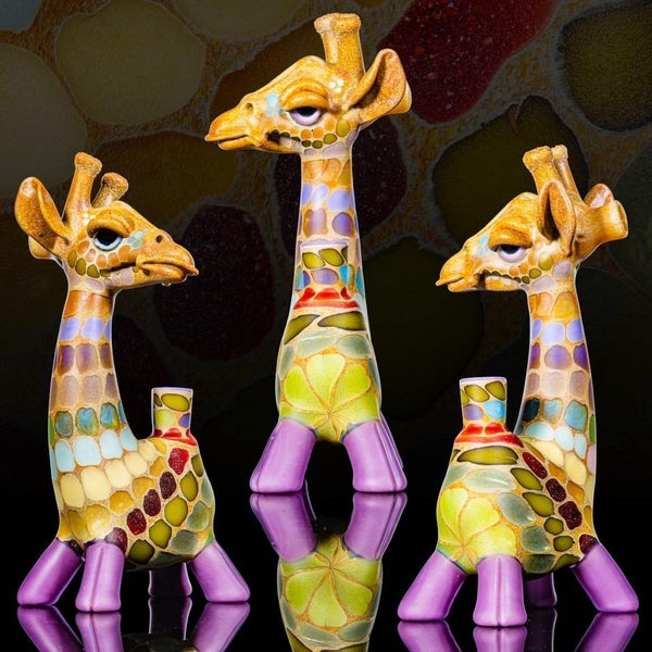 Matt Robertson Pastelle Giraffe Glass Bubbler Lowest Price at Millenium Smoke Shop
